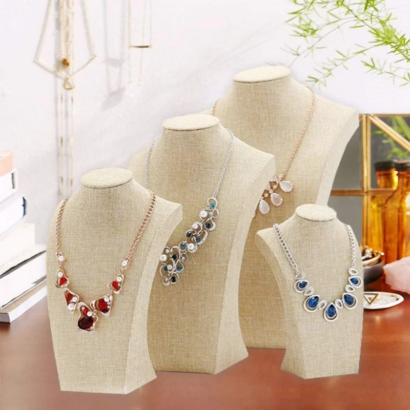 Espositore per busto per collana in lino manichino, porta collana per busto, organizer per catena con ciondolo per espositore per gioielli da donna - immagine 2
