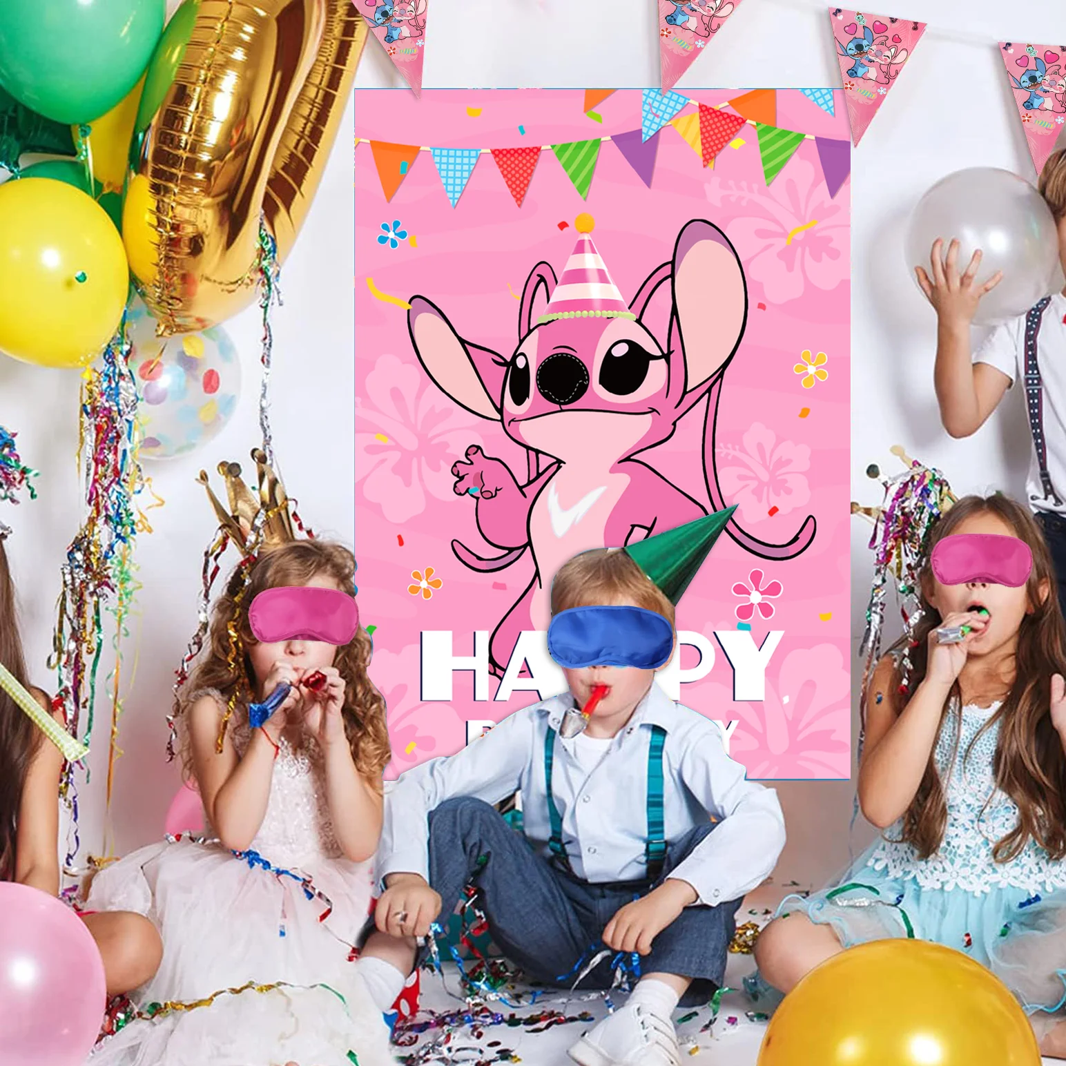 Pin The Nose On The Stitch Party Game Posters Stickers for Kids Birthday