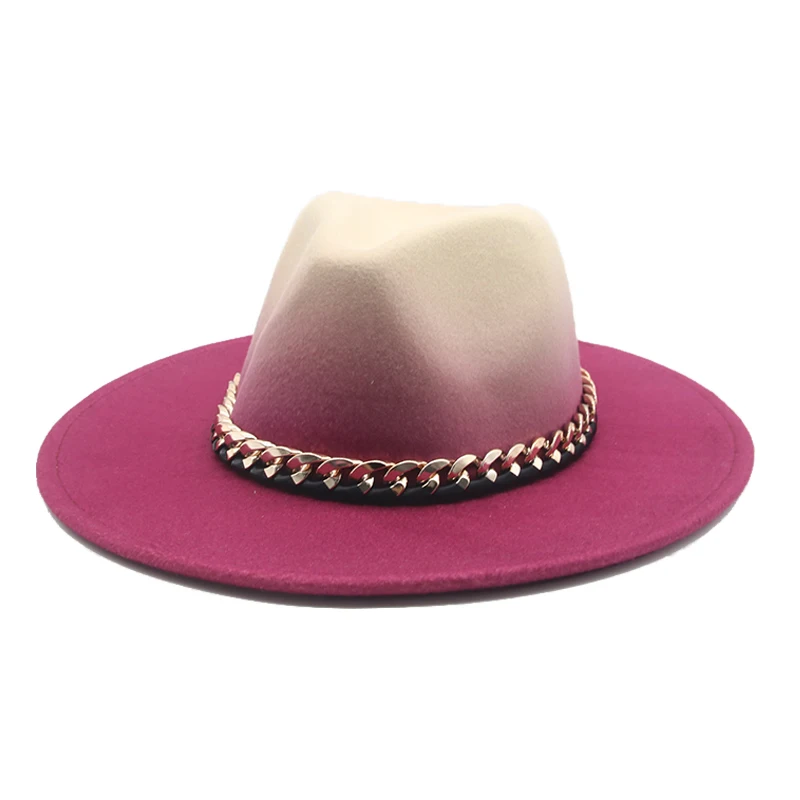 michael jackson fedora Hats for Women Fedoras Gradient Color Church Panama Vintage Chain Men's Hat Felted Jazz Cap Wedding Women Hat Sombreros De Mujer summer fedora