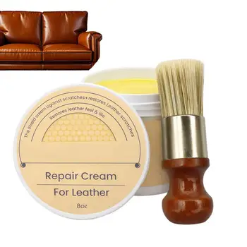 Crema Riparatrice per Pelle 8oz, Balsamo ad Azione Rapida con Pennello per Riparare Pelle Screpolata per Interni Auto, Mobili, Divani, Borse