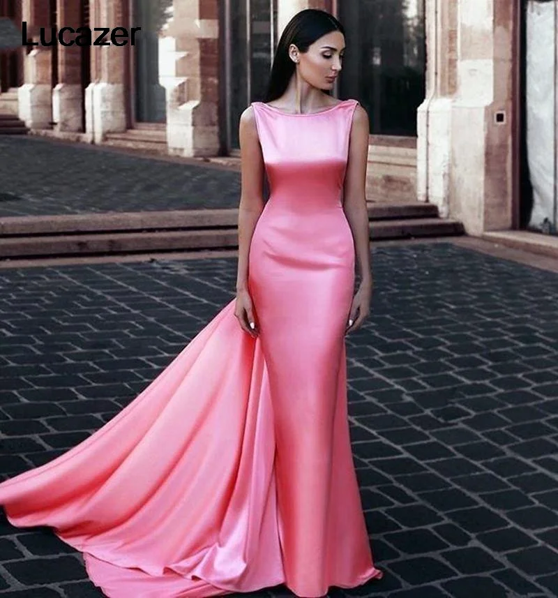 Mermaid Ladies Formal Evening Dress Scoop Backless Middle East Wrap
