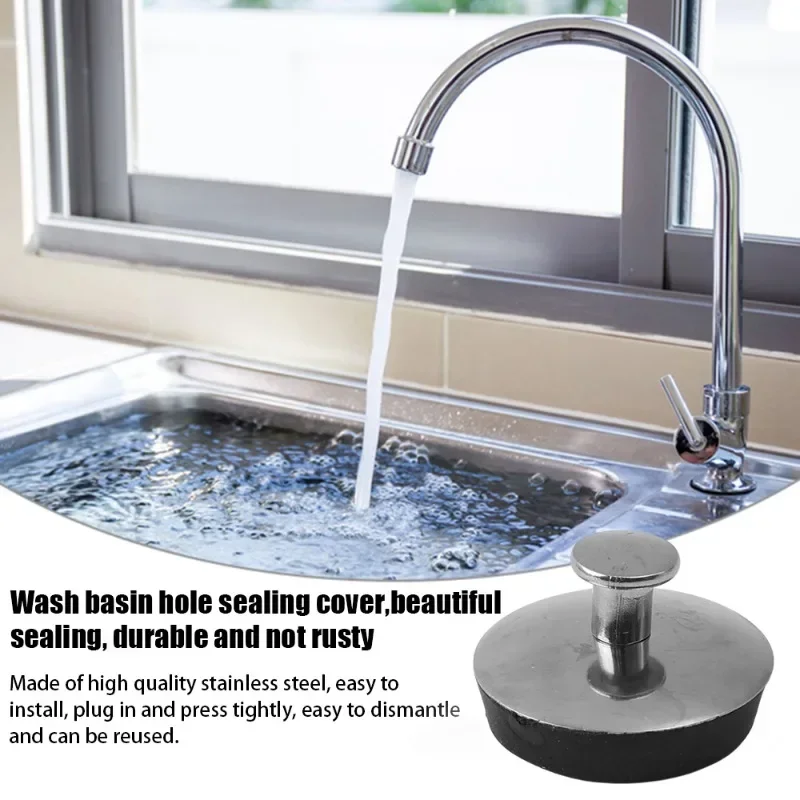 Rubber Bath Plug 1-3PCS Stainless Steel Kitchen Sink Plugs Universal Leakproof Stopper Washbasin Water Stopper Bathroom Supplies,shower water stopper,silicone drain stopper,drain stopper,basin drain stopper,bathroom sink plug,bathroom sink stopper,washbasin drain plug