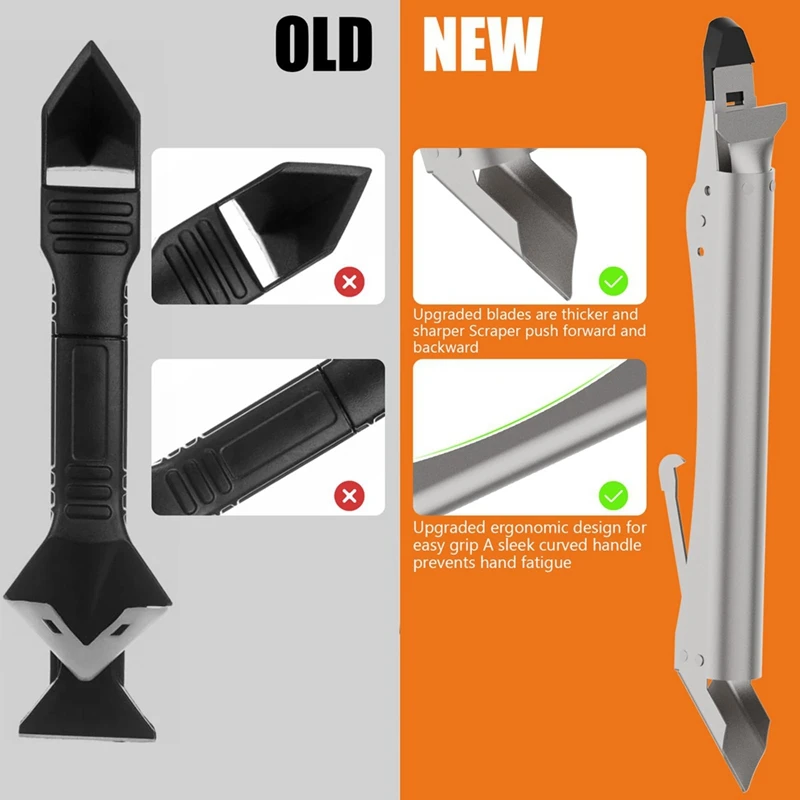 Upgraded Stainless Steel Caulking Tools, 4-In-1 Sealant Finishing Tool With 5 Silicone Squeegee, Grout Removal Tool Easy Install 2