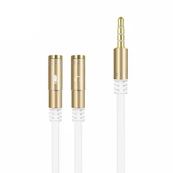 Dual Headphone & Microphone Audio Splitter - 3.5mm Y Adapter Cable (Gold)