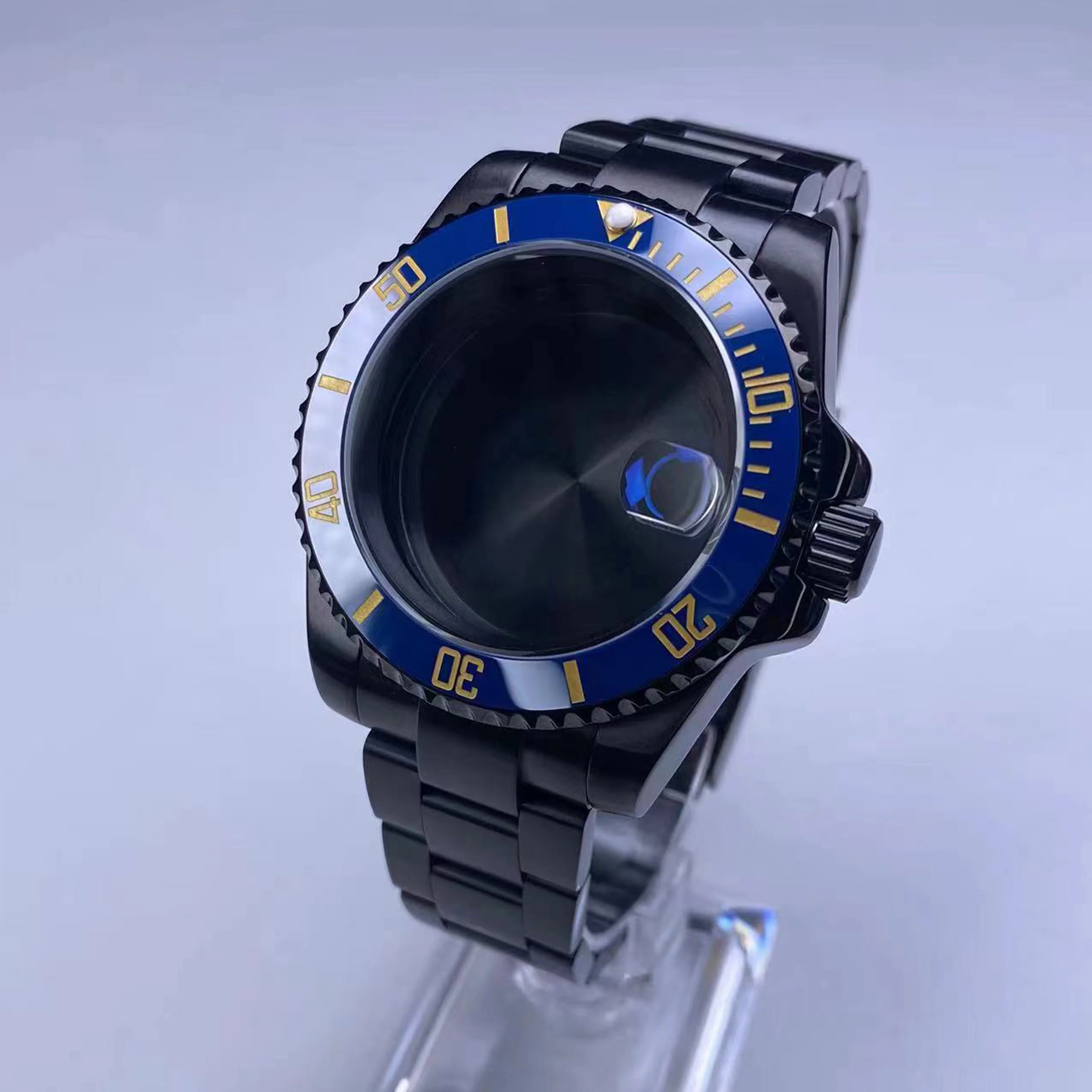 Premium 40mm Black Watch Case with Sapphire Glass and 120-Click Bezel