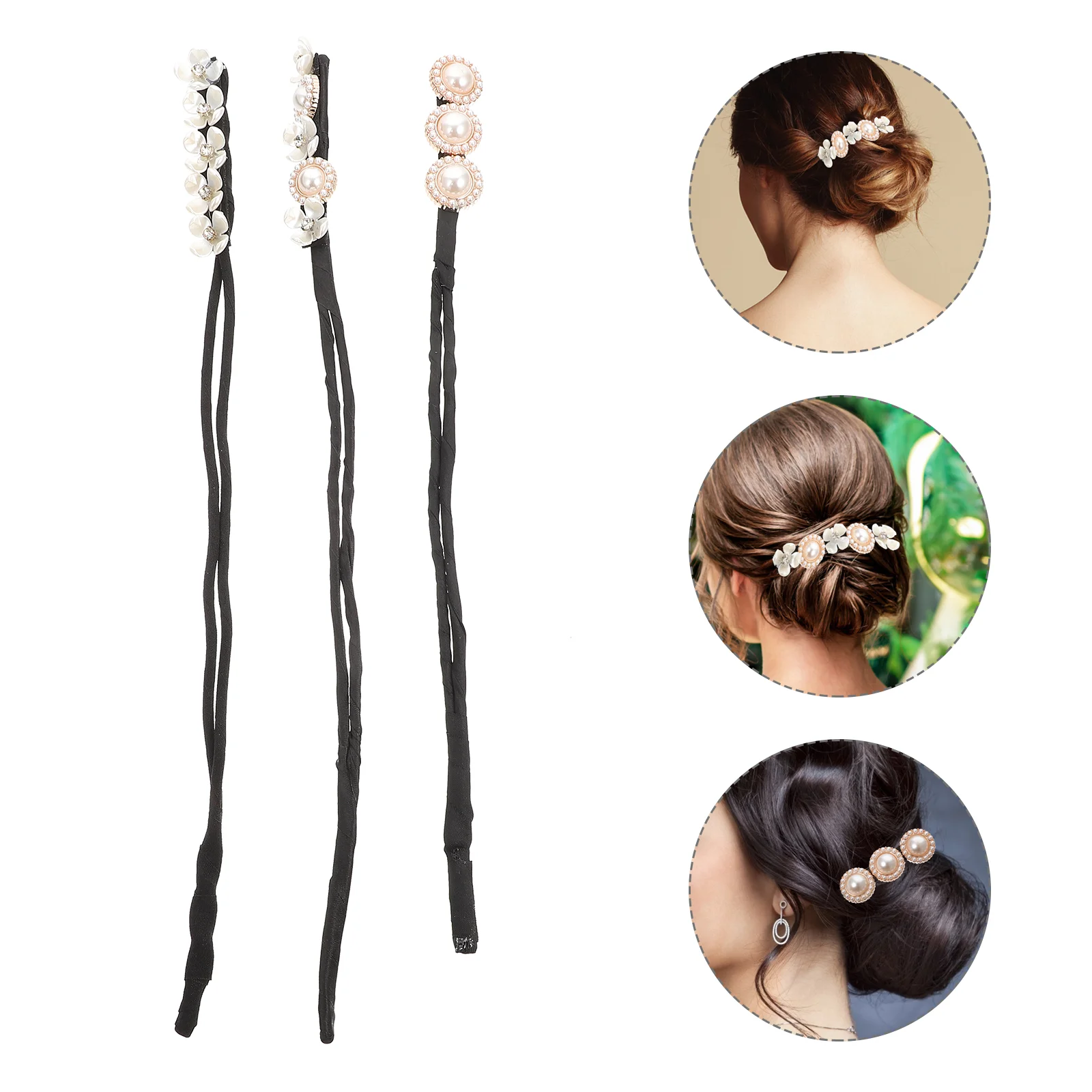 

3 Pcs Hair Bundle Pearl Accessories Lazy Curler Hair Rollers Girls Bun Maker Polyester Bride