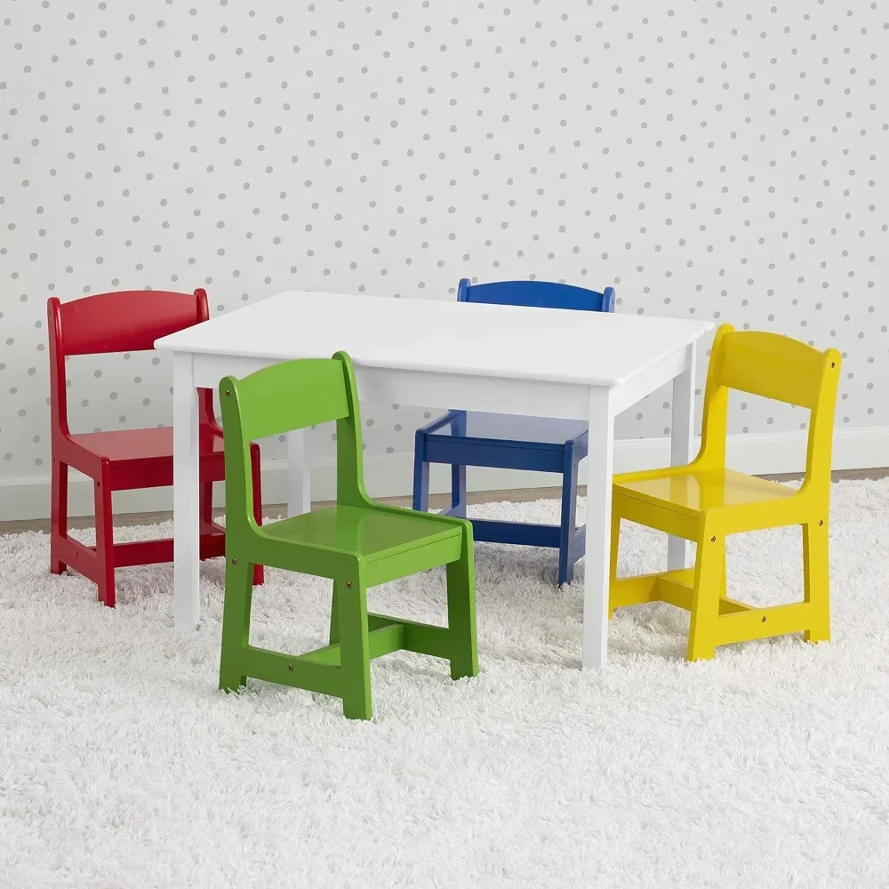 Children's table with 4 chairs GREENGUARD Gold certified, solid color Bianca White/Primary