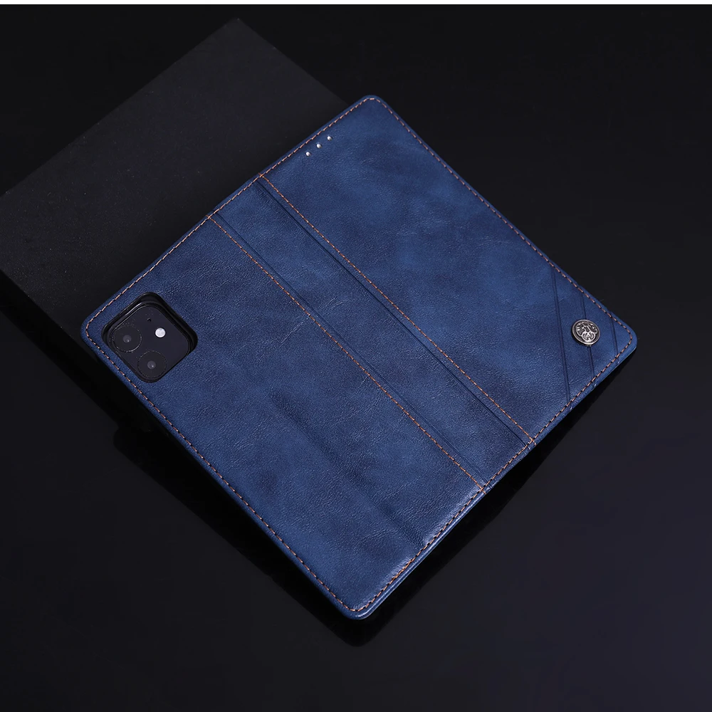Magnetic Card Flip Leather Phone Case with Book-Style Design and Back Skin Pouch