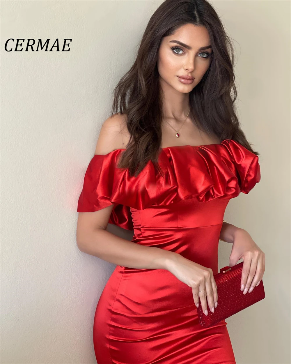 

CERMAE Boat Neck Long Chiffon Elegant Evening Gown Prom Sheath Elegant Red Party Formal Dresses for Women 2023