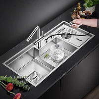 Large Size SUS 304 Stainless Steel Cup Rinser kitchen Sink 220mm Depth 4mm Thickness Handmade kitchen Sinks With Trash Can 2