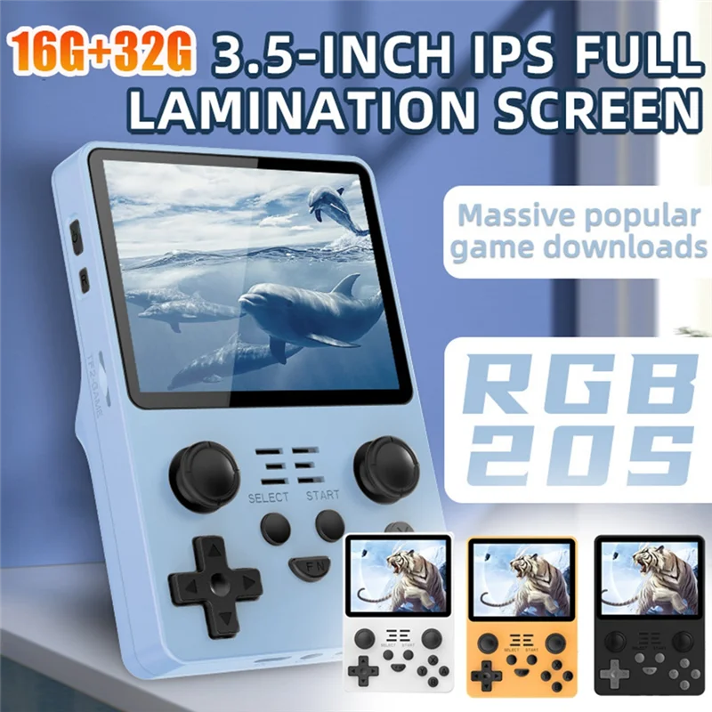 Handheld Video Game Console 16G+32G 3.5 Inch IPS Screen Open Source System Easy To Use (Yellow)