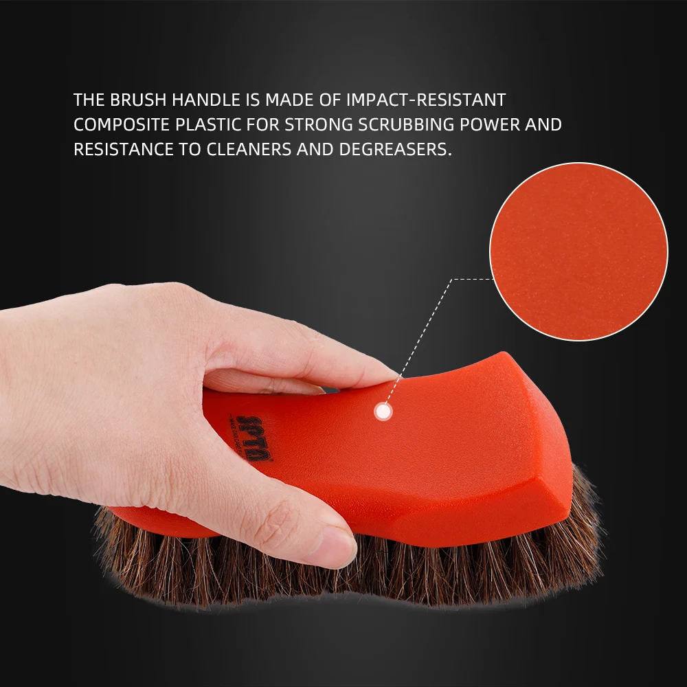 SPTA Car Interior Cleaning Brush Horsehair Bristles Brush Nylon Handle Auto Upholstery Cleaning Leather&Textile Interior
