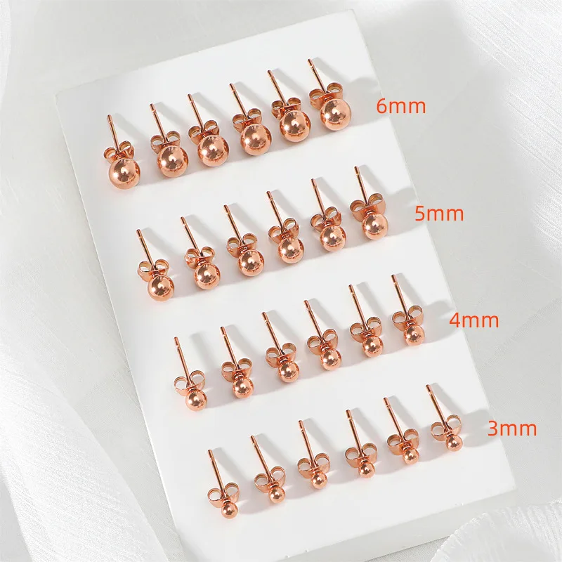 Stainless Steel Round Ball Earrings Rose Gold Silver Color Bead Ear Studs Women Geometric Jewelry Minimalist 3mm 4mm 5mm 6mm 5