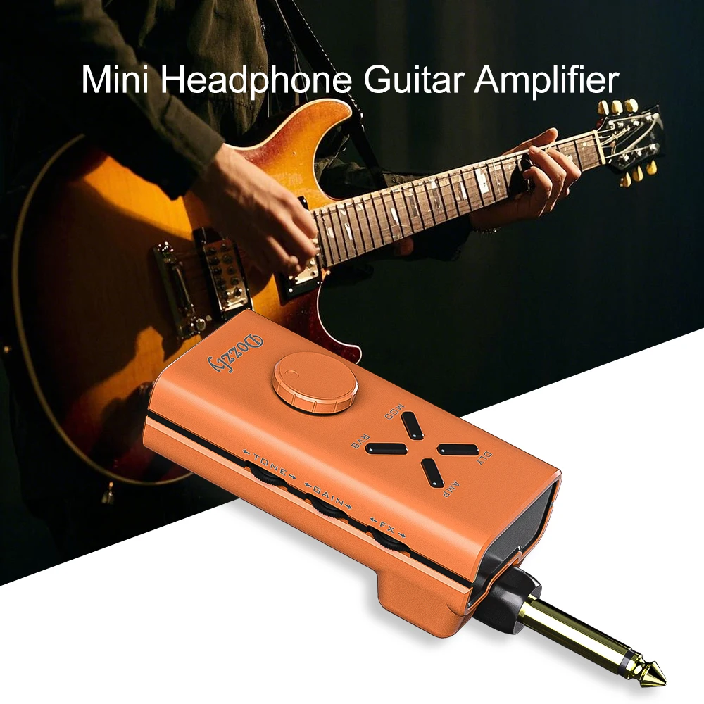 DOZZLY Portable Mini Electric Guitar Headphone Amp Mutil Effects 1/4 Inch Plug Rechargeable Pocket Headphone Amp