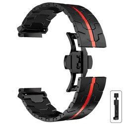 Premium Steel Strap with Butterfly Clasp - Metal Watch Band for Smartwatch Accessories (Black Red - T)