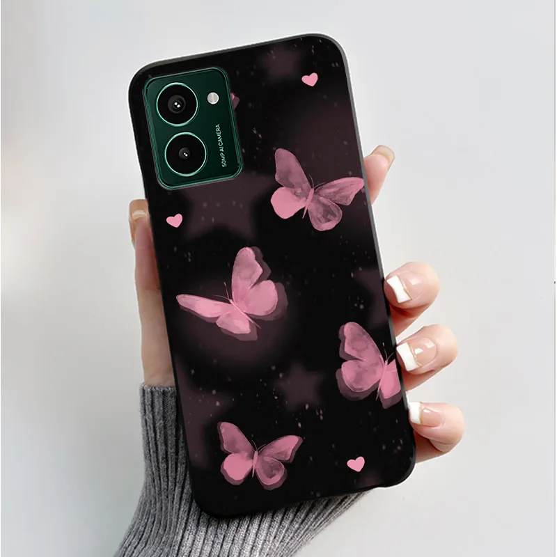 Luxury Fashion Butterfly Flower Painted Black Soft TPU Silicone Phone Case
