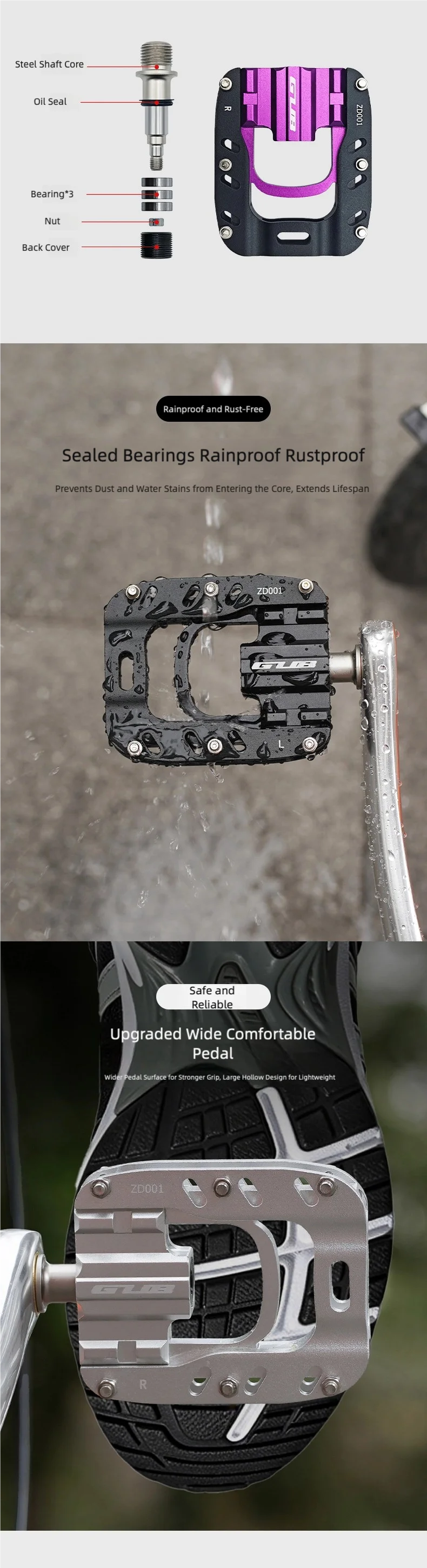 GUB ZD001 Fahrrad-Klapppedale mit Drei Lagern für Rennrad und Mountainbike aus Aluminiumlegierung, Rutschfeste Pedale – Detail 3