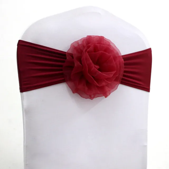 10pcs Spandex Organza Chair Ribbon Sashes Elastic Stretch Chair Bow Knot Ties For Party Hotel Banquet Chair Decoration
