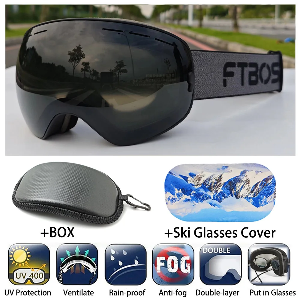 Ski Goggles Large Comma Spherical Cover Glasses Case Double Layer Anti Fog