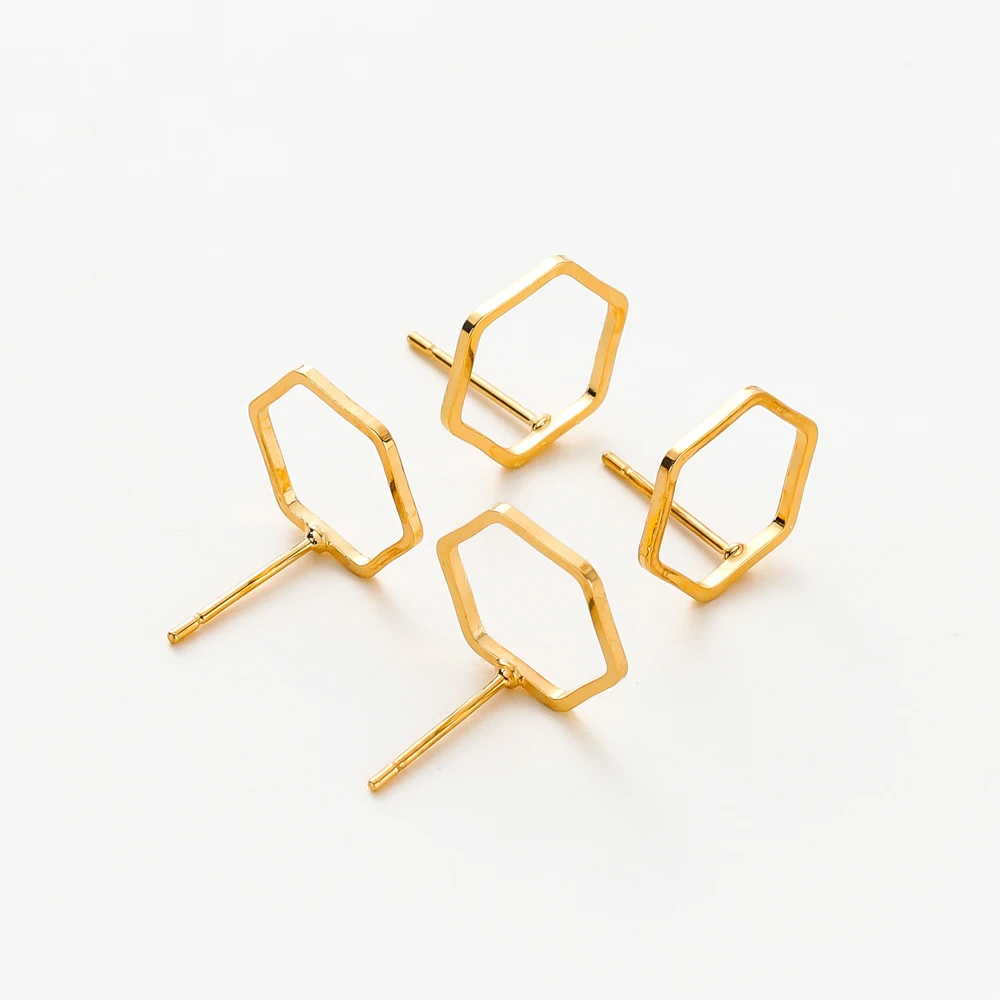 10pcs/lot 4 Styles 14K 18K Gold Plated Post Earrings Findings Round Stud Earring Hooks Accessories DIY Jewelry Making Supplies