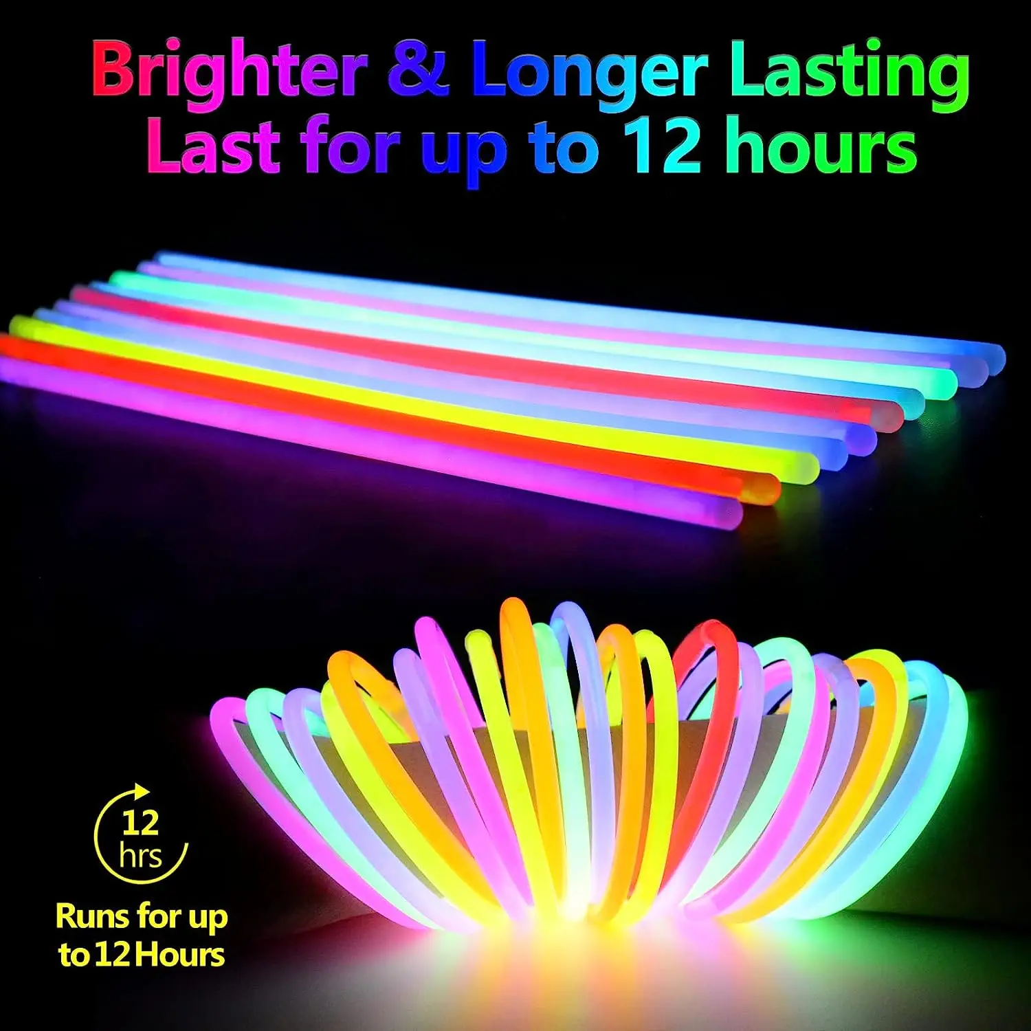 100 Glow Sticks Bulk Party Supplies - Glow in The Dark Fun Party Pack with  8 Glowsticks and Connectors for Bracelets and Necklaces for Kids and