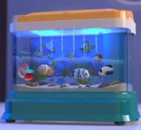 Mini Aquarium for Kids Fishing Toys Artificial Fish Tank with Moving Fish*2 with USB Light and Music Fishing Rod Fishing Spoon 2