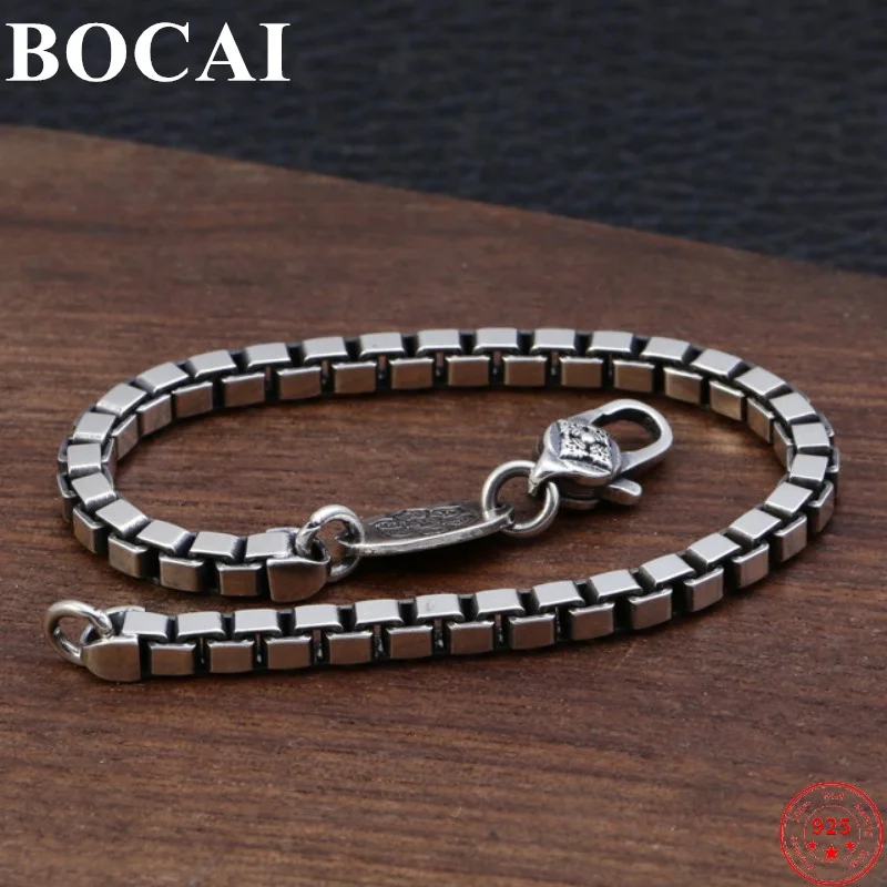 

BOCAI S925 Sterling Silver Charm Bracelets Six Syllable Mantra Vajra Pestle Buddhist Hand String Pure Argentum Bangle Jewelry