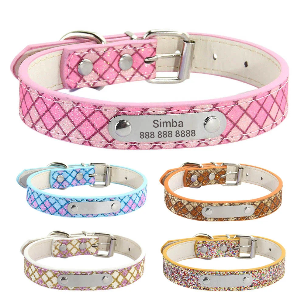 CustomBlingLeatherDogCollarWithNameSolidPersonalizedEngraved