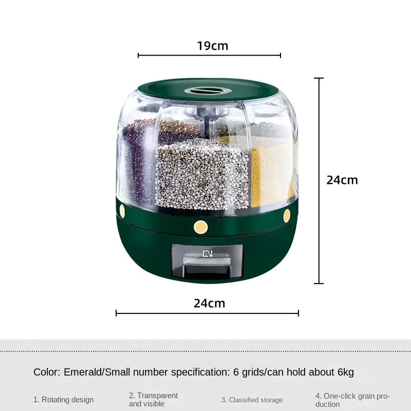 

Moisture-proof Container Cereal 360 Kitchen Sealed Rice Dry Rotating Storage Bucket Box Grain Degree Dispenser Food