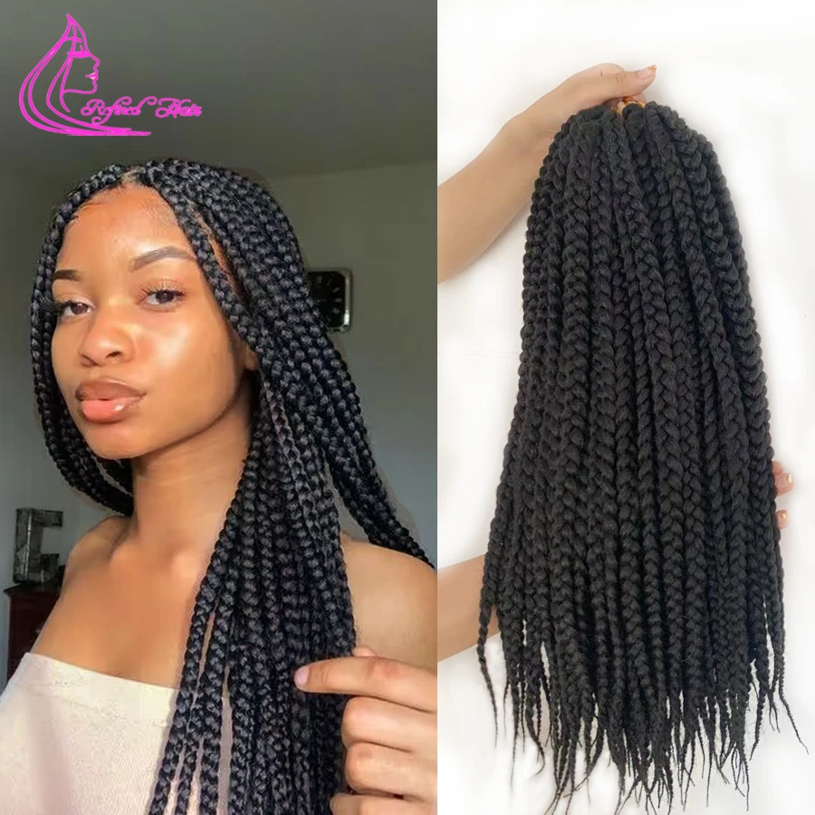 Box Braids Crochet Hair Pre-Looped Black Light Brown Crochet Braids for Black Women Heat Resistant Synthetic Braiding Hair