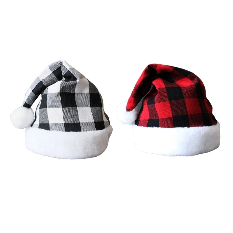 Christmas Santa Hat Unisex Comfortable Lattice Pattern Adult & Teens Christmas Hat for Festival Holiday Party