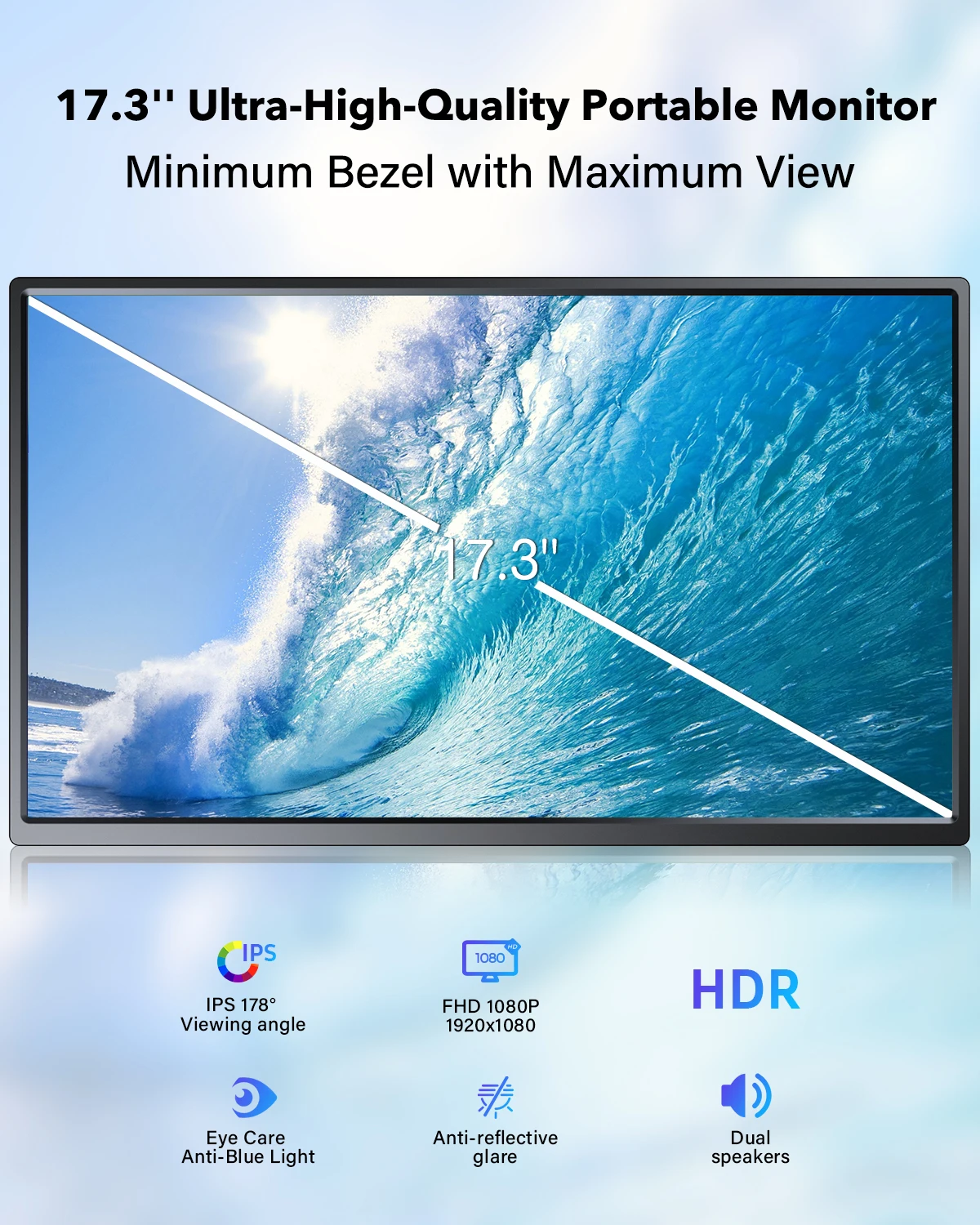 Eviciv-17.3 ġ ޴   USB C ÷, 1080P Ǯ HD IPS ũ ̴ HDMI c Ŀ PS4 PC 