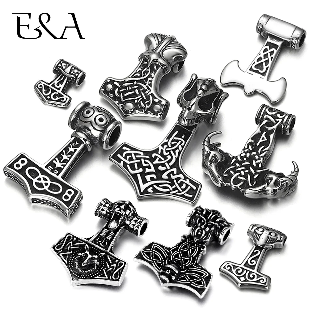 Stainless Steel Viking Thor Hammer Pendant Hole 5mm for Necklace DIY Accessories Findings Jewelry Making Men Charm Supplies