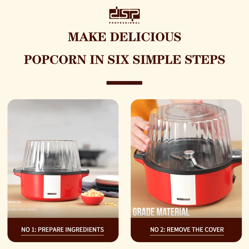 Houselin Deluxe Stirring Popcorn Maker Hot Oil Electric Popcorn Machine Easy Cleaning Convenient Storage 700W