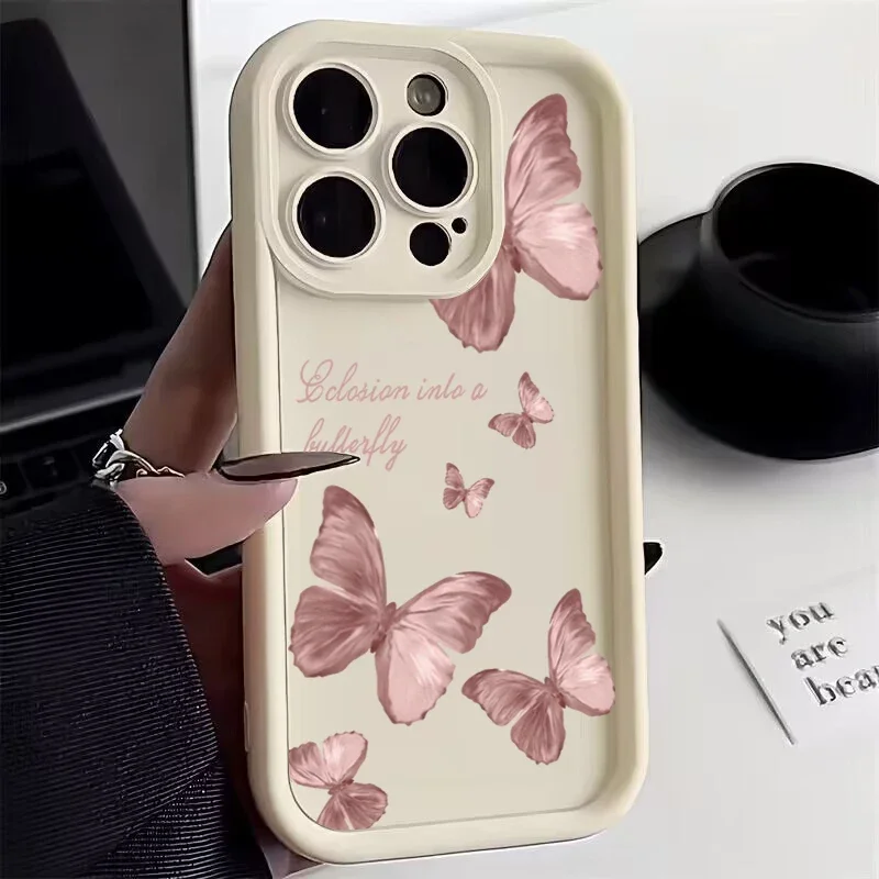 thumbnail image 1 of Funda de silicona con diseño de mariposa retro para iPhone 16, 15, 14 Pro Max Plus, 11, 12, 13 Pro, XS, 7, 8 Plus, SE, 2, X, XR, a prueba de golpes, 1 of 5
