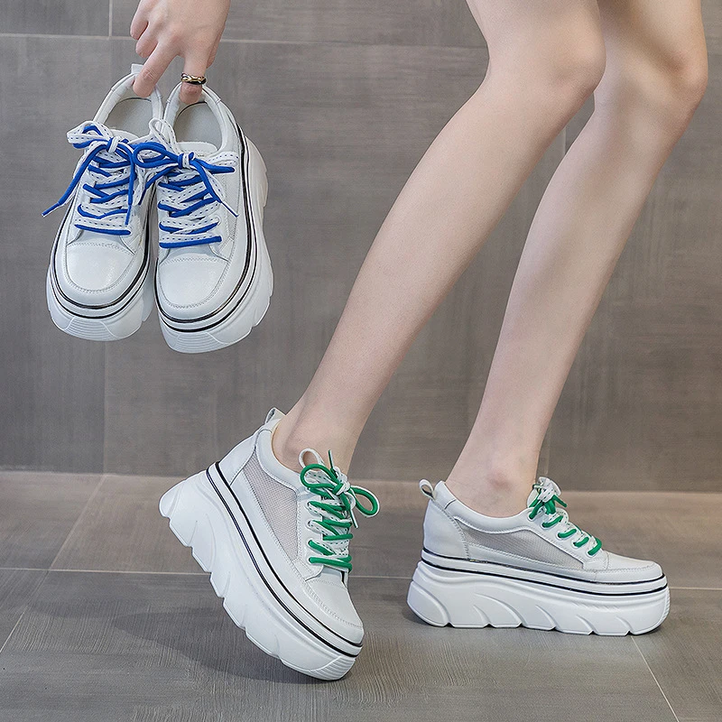 

Женские массивные кроссовки 2022, летняя повседневная женская обувь из натуральной кожи на шнуровке, женские летние кроссовки на массивном каблуке