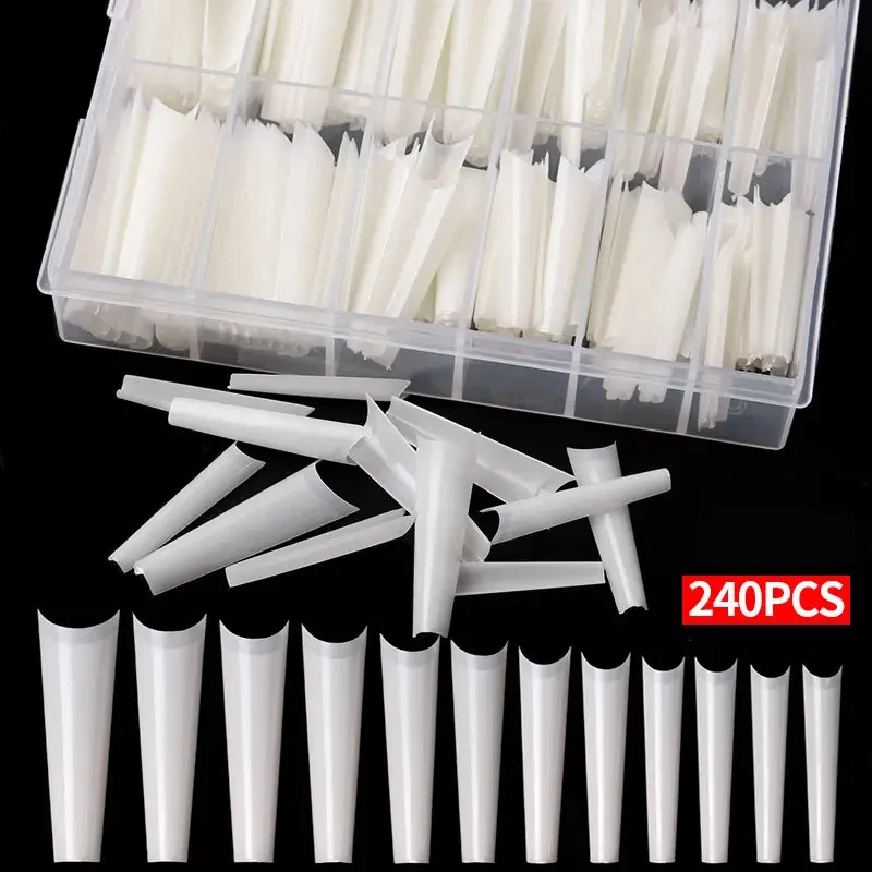 Nail Tips 240 Clear Fake Toenail Artificial Coffin Tip Half Cover Acrylic
