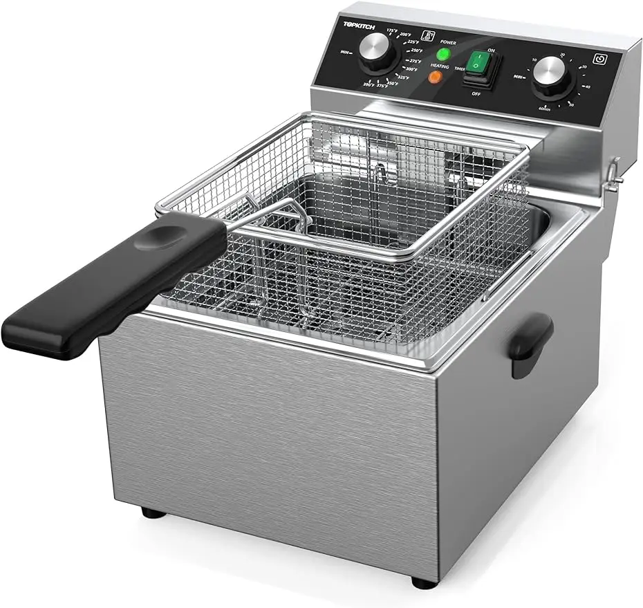 Electric Deep fryer Stainless Steel with Basket & Lid Capacity 10L(10.5QT) Countertop Fryers for Home Kitchen and Restaurant wit