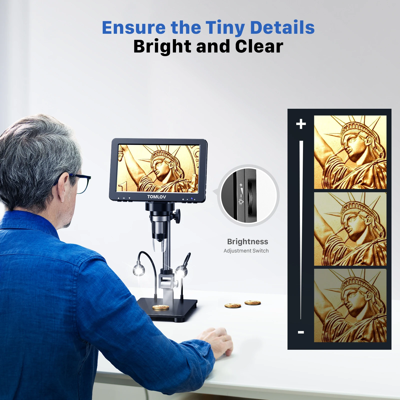 TOMLOV DM9 Pro HDMI Digital Microscope 7'' IPS Screen Microscopes 1200X Entire Coin View 16MP Professional Soldering Microscopio 6