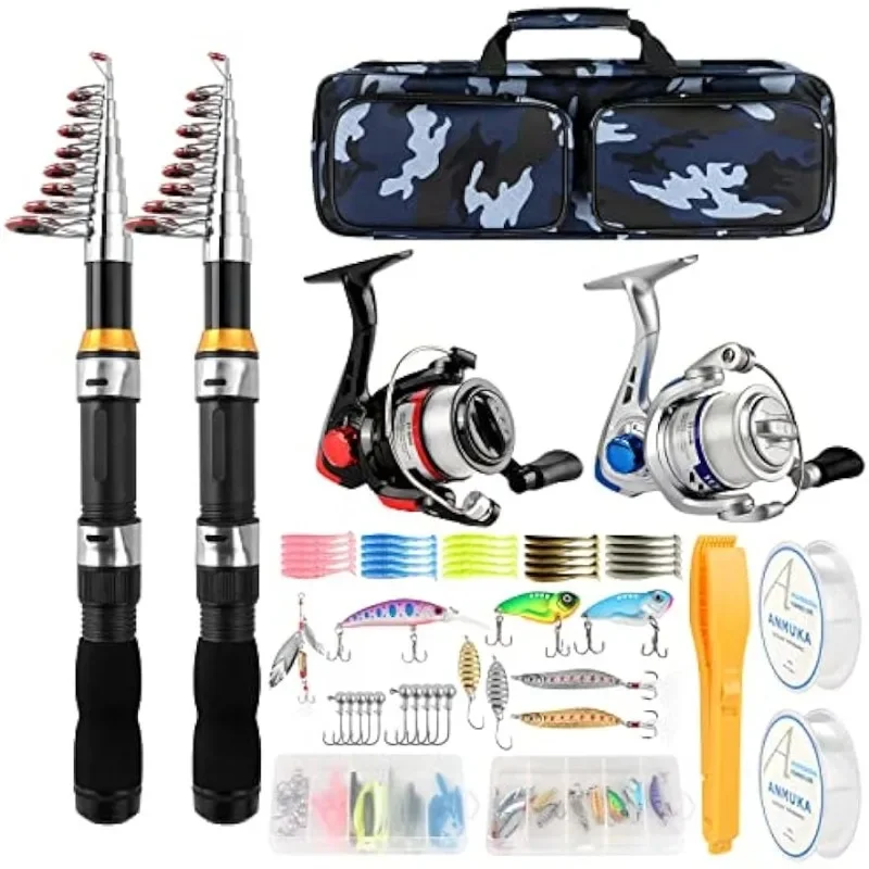 

Telescopic Fishing Rod Reel Combo 2PCS 6.89FT Collapsible Fishing Pole Spinning Reel Lures Accessories