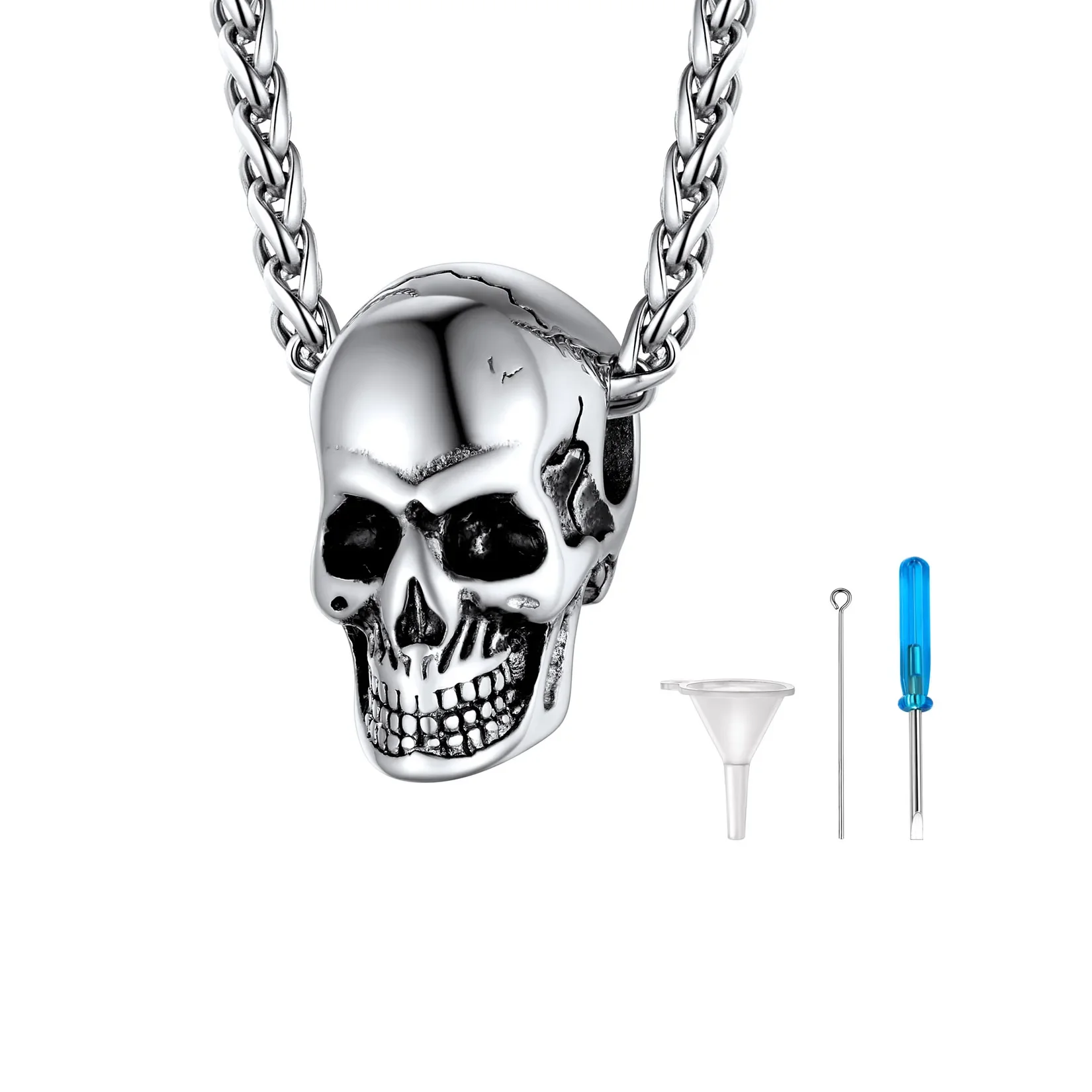 Collana con urna funeraria a forma di gatto, in acciaio inox