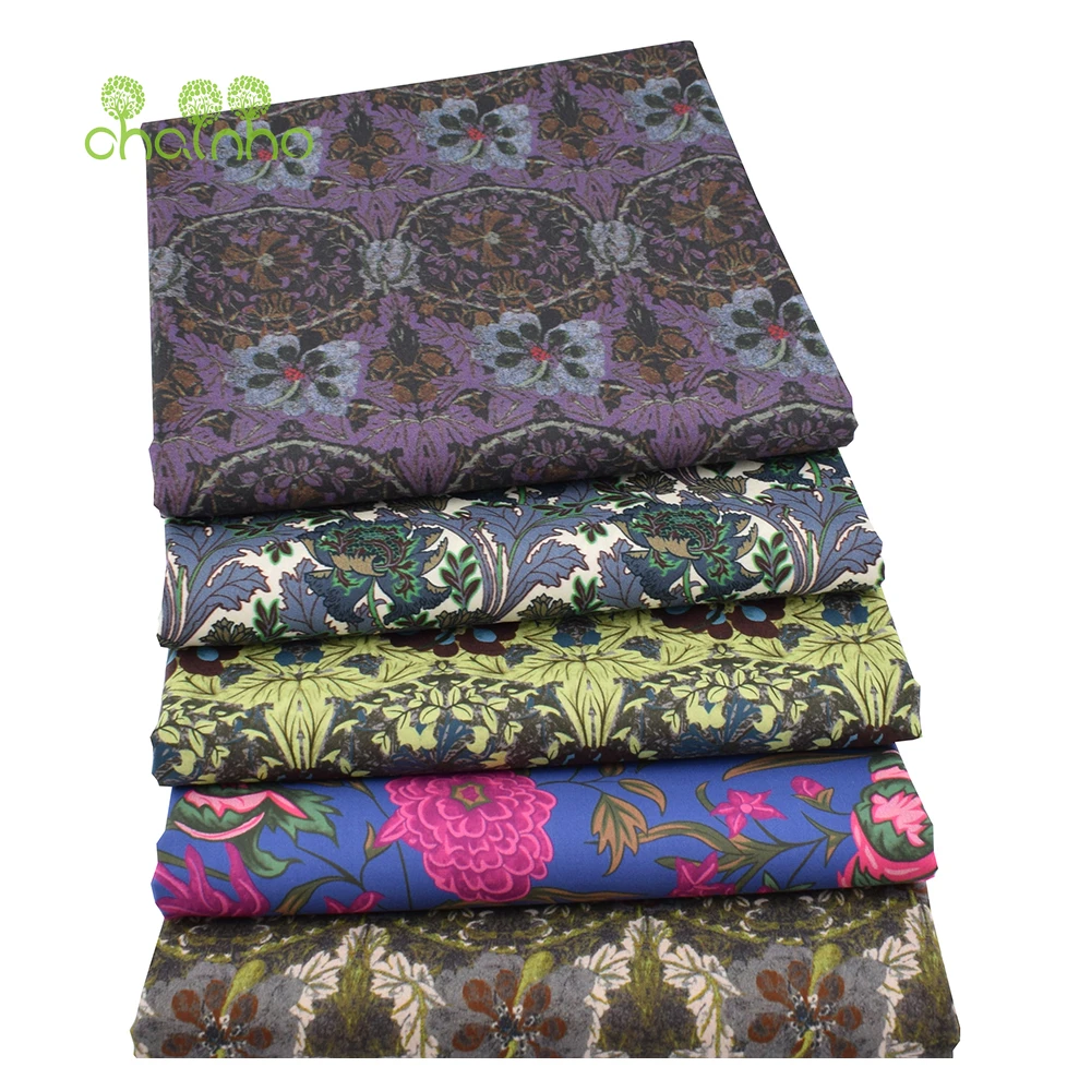Chainho,Printed Plain Weave Poplin Cotton Fabric,DIY Sewing Quilting MaterialPatchwork Cloth,Floral Series,3 Sizes,PCC158