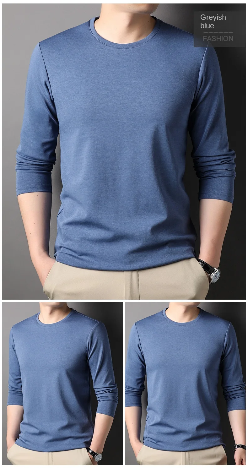 Top Grade Maulbeerseide 5,2% Neue Mode Marke 2023 Designer Luxus Männer t Shirt Einfarbig Langarm Tops Casual herren Kleidung_voghion.com
