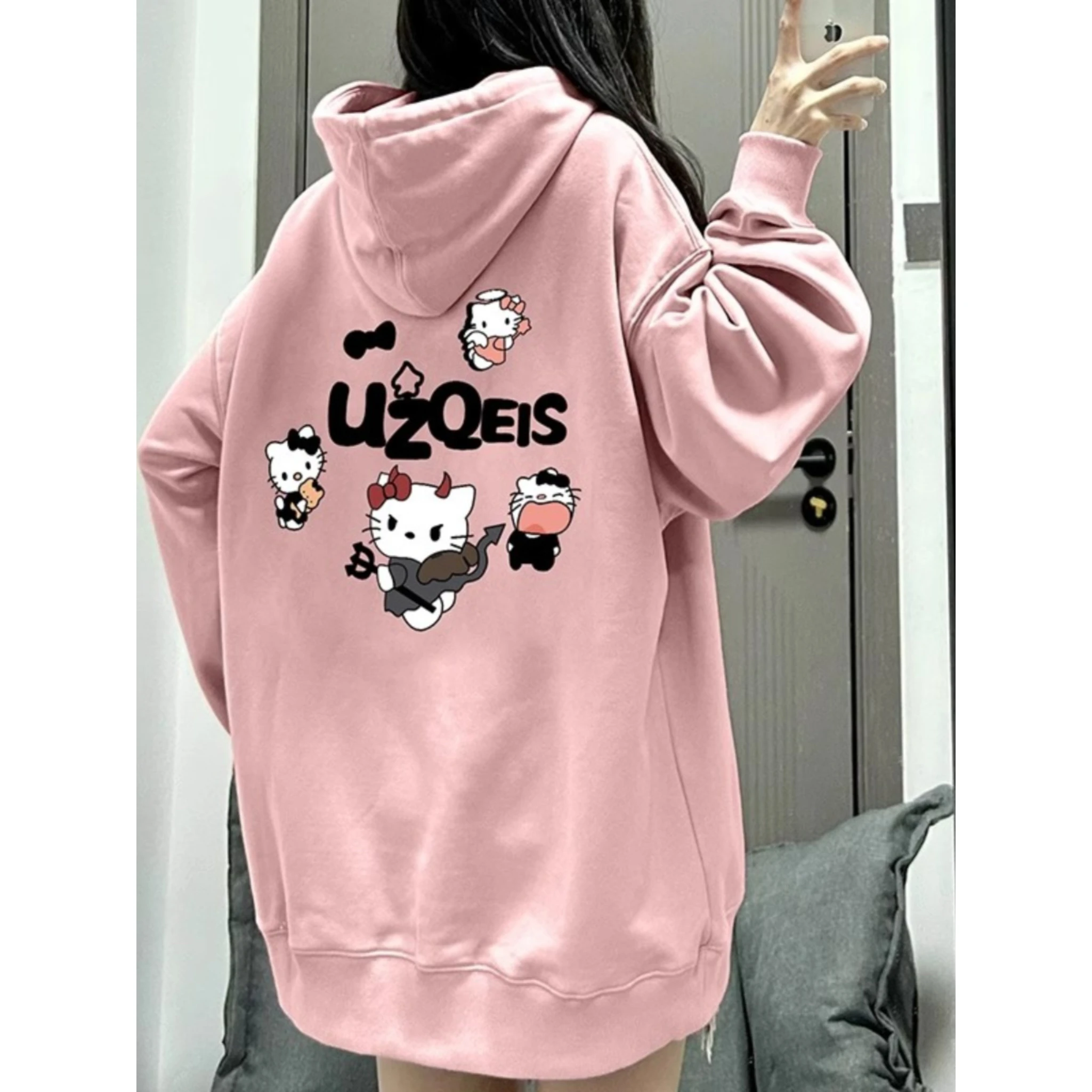 

Hoodies Sanrio Hello Kitty Anime Kawaii New Autumn Winter Cute Sweater Long Sleeve Top Loose Oversize Ins Academic Style Sweet