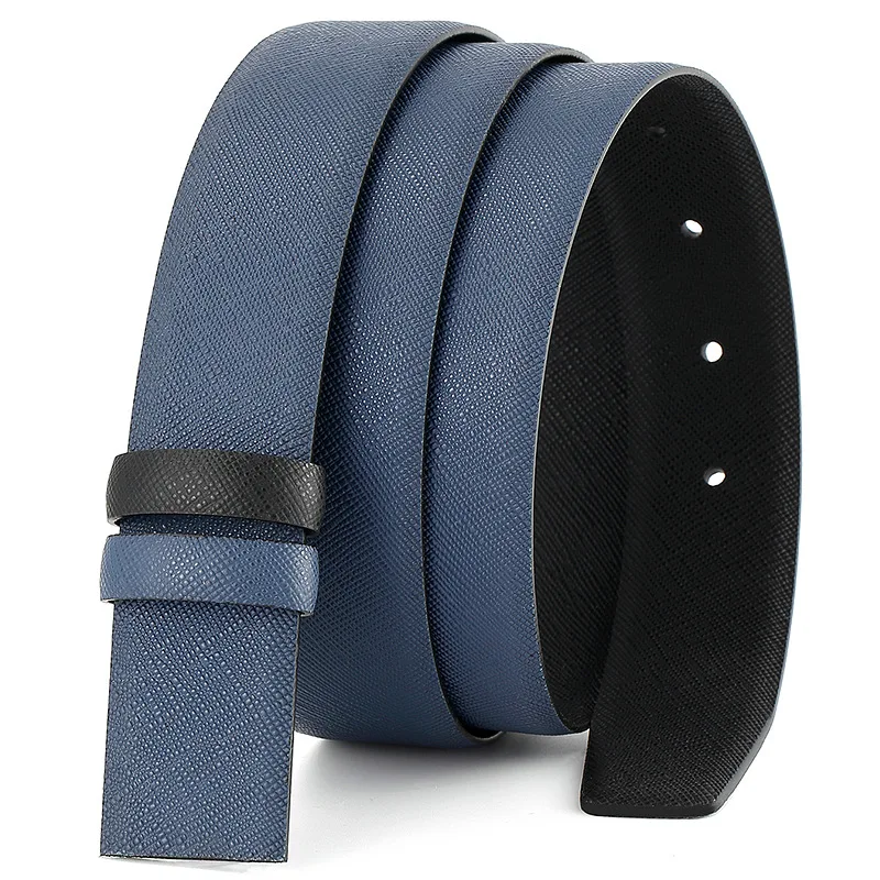 

2023 New Men's 3.4cm Double-sided High-quality Cowhide Belt Perforated Head Belt 8-character Headless Cowhide Belt Luxury.
