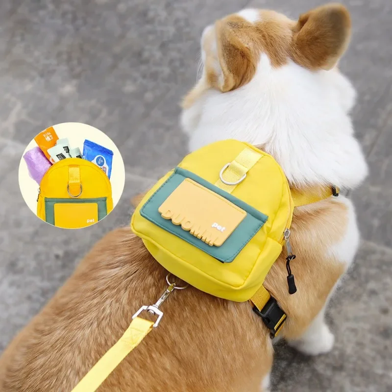 Pet Snack Storage Bag Backpack With Harness Collar Outdoor Adjustable Suitable Travel Walk