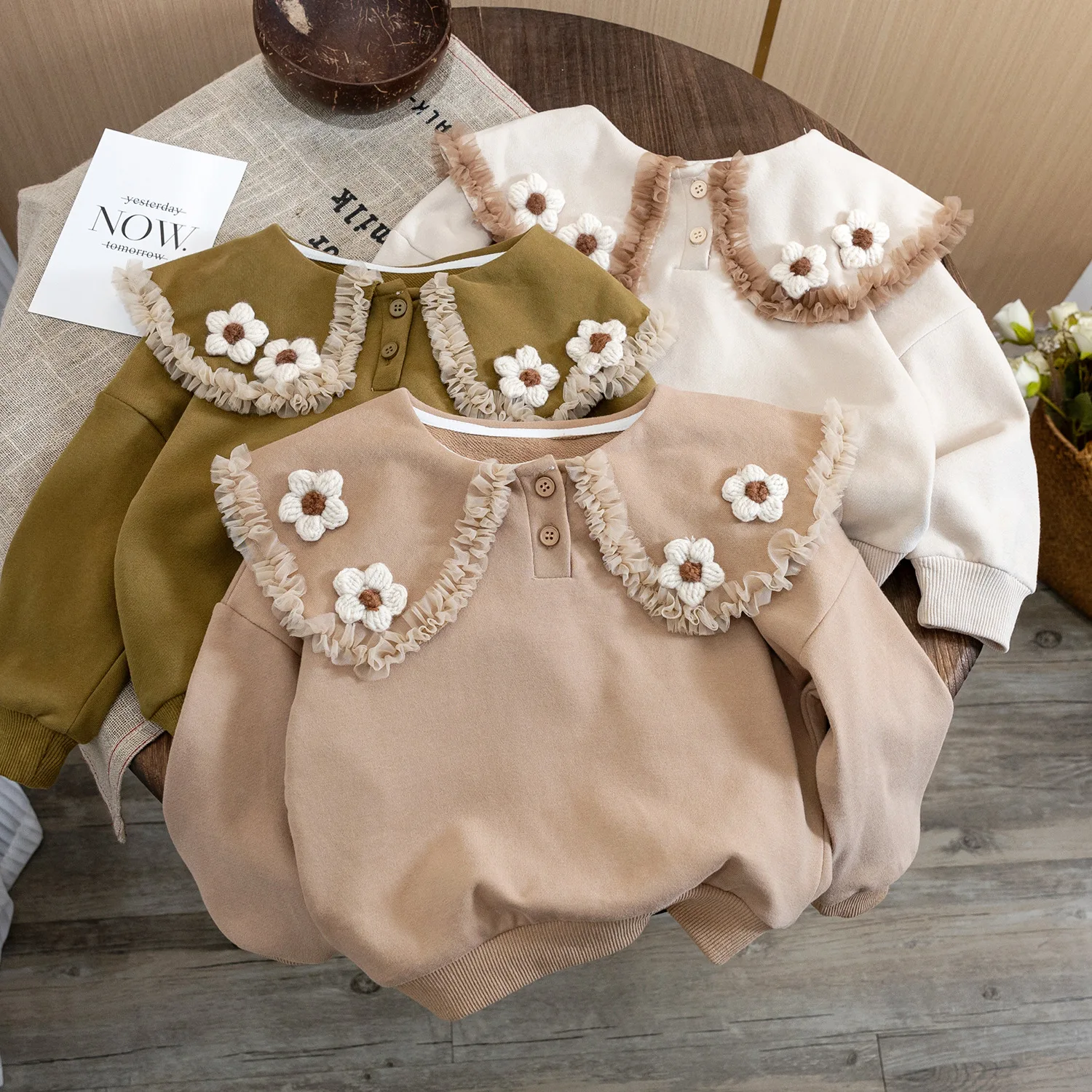 

Baby Girls Sweatshirt Kids 3D Flower Hoodies Long Sleeve Pullover T-shirt Spring Autumn 1 To 6Yrs Children Clothes Korean Style