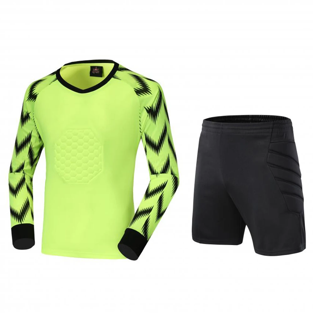 

Kids Men Long Sleeve Soccer Goalkeeper Jersey Sets Custom Quick Dry Sponge Pad Protection Football Doorkeeper Shirt Tracksuit