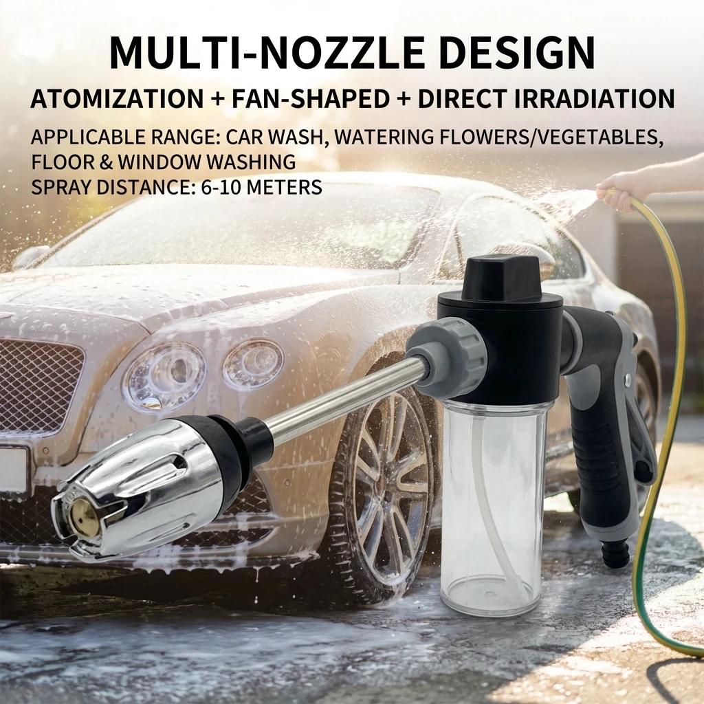 긴 폴대형 세차 도구, 정원용 물주기 도구, 물 호스, 범용 금속 연장형 세차용 고압 물총