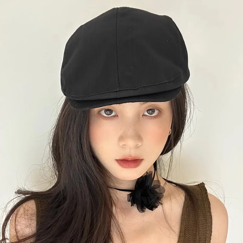 남녀 공용 순면 모자, 여름 캐주얼 자외선 차단, 레트로 영국 심플 베레모, 인기 있는 단색